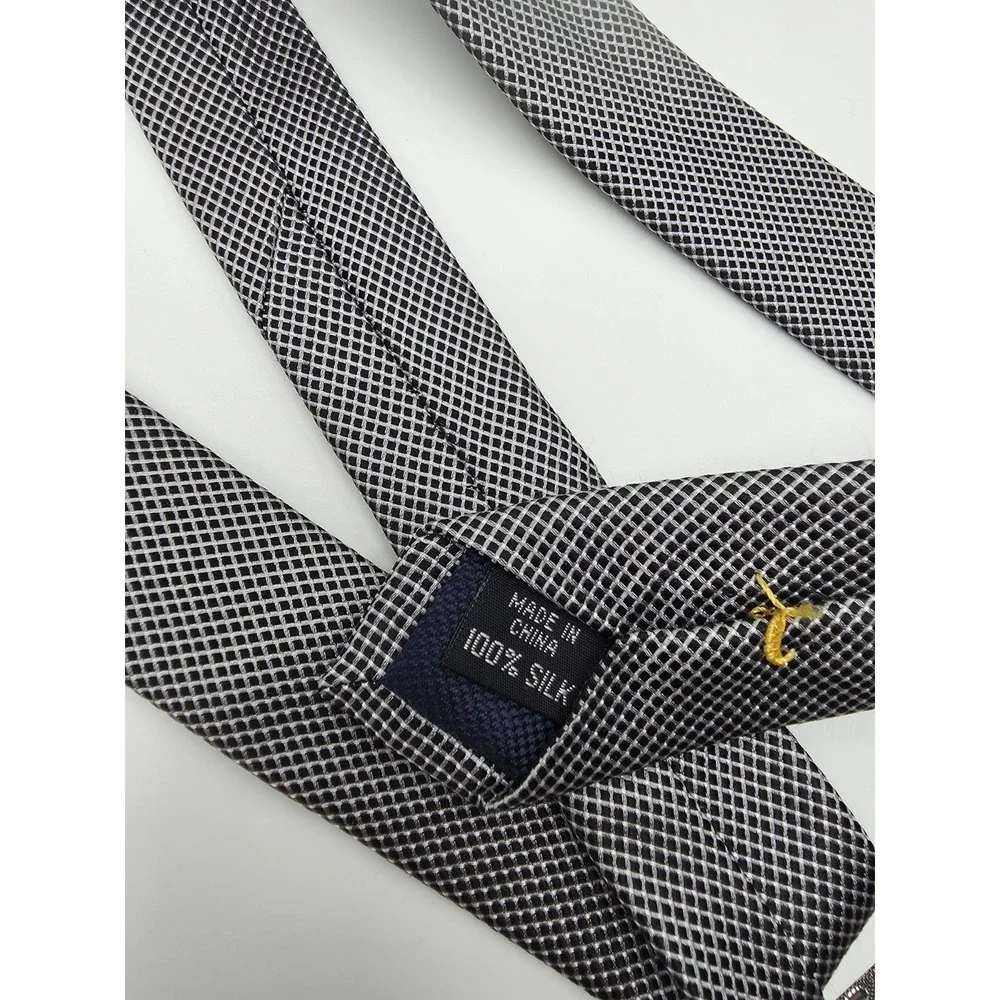 Nautica Tie Men's Black Gray Silk Geometric Tie Long Necktie 61